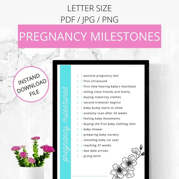 Pregnancy Milestones, First Time Mom Gift, Pregnancy Journal, Baby Milestones, Expectant Mother | Printable Download | Turquoise