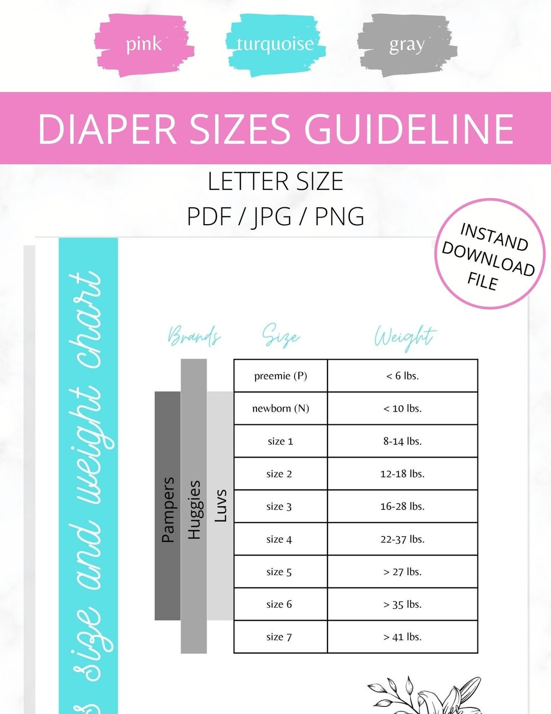 Diaper Sizes Guidelines, Toddler Growth Chart, Baby Tracker, Baby
