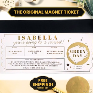 Personalized Gold Foil Concert Ticket with Magnet, Custom Scratch Gift Card, Gig Surprise Concert or Broadway Theatre Ticket, Scratch Reveal