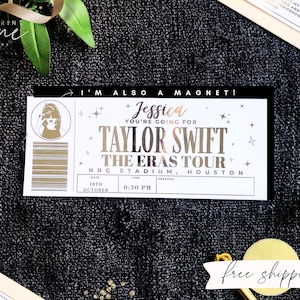 Physical Personalized Gold Foil Concert Ticket with Magnet, Anniversary Keepsake, Gig Surprise Memorabilia, Ticket Stub , Memory Box Idea