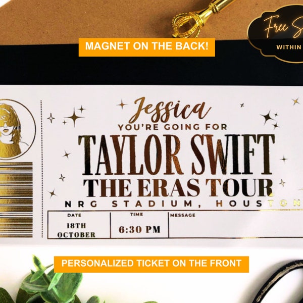 Physical Personalized Gold Foil Concert Ticket with Magnet, Anniversary Keepsake, Gig Surprise Memorabilia, Ticket Stub , Memory Box Idea