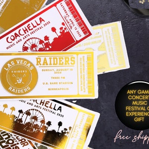 Physical Personalized Gold Foil Event Ticket with Magnet, Any Concert, Music Festival, Football Game Surprise Reveal Gift, Memory Box Idea