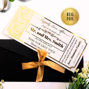 Feuille d'or pour mariage personnalisée à gratter, fonds lune de miel, portefeuille pour mariage, enveloppe cadeau pour de l'argent, chèque-cadeau vacances en espèces pour couple