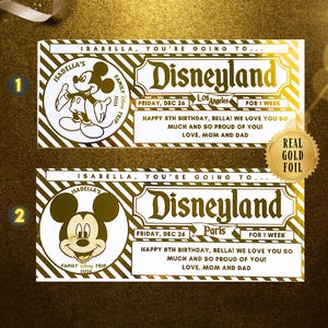 Physical Disney Land Surprise Gold Boarding Pass Ticket Holiday Surprise Reveal, First Disney Trip Letter, Birthday Trip Gift, Custom Ticket