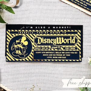 Physical Disney World  Foil Boarding Pass With Magnet, Holiday Surprise Reveal, First Disney Trip Scratch, Birthday Trip Gift, Custom Ticket