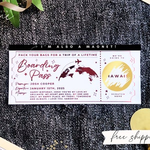 Gold Foil Scratch Holiday Reveal With Magnet, Surprise Holiday Announcement for Anniversary, Birthday Boarding Pass, Experience Gift Voucher