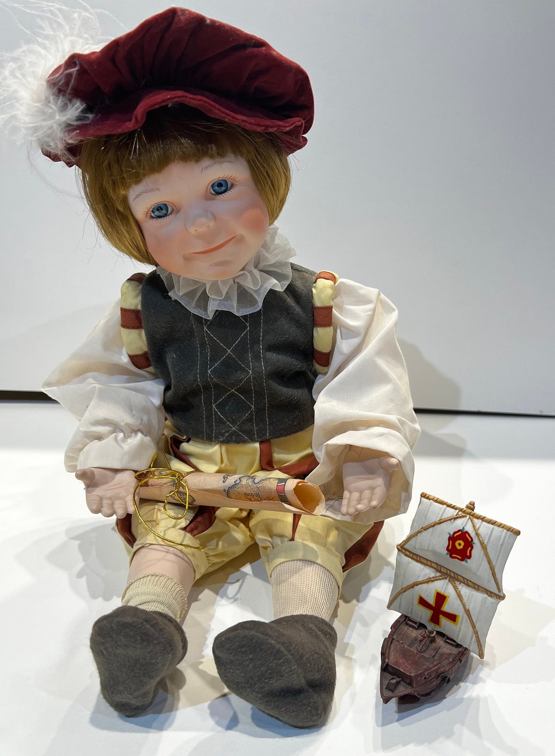 【antique doll】lithograph vintage Hand-painted Porcelain Doll 