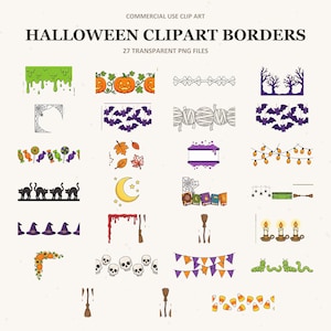 Halloween Clipart Borders, Spooky Fall PNG Graphics, Page Dividers (27 Files)