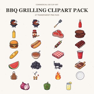 BBQ Grilling Clipart Pack, Summer Cookout Graphics, Father's Day PNG (27 Files)