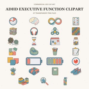 ADHD Executive Function Clipart, Neurodivergent PNG Graphics (Digital Download)
