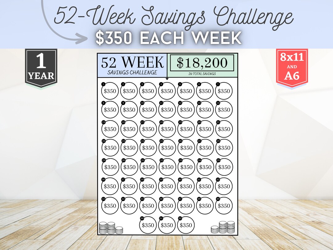 Printable Savings Challenge A6 Sized Savings Tracker 8x11 Sized Savings