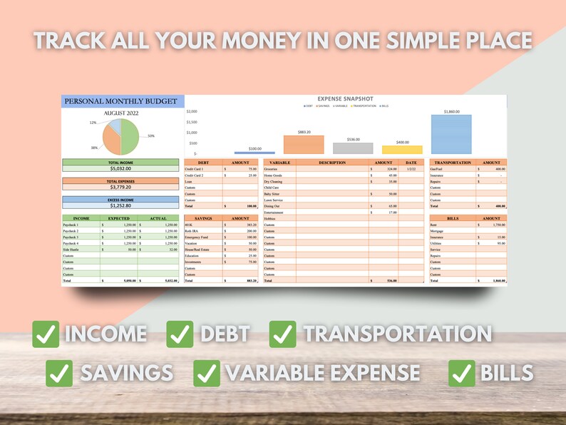 Monthly Budget Tracker: Simple Excel Budget Template for 30-day ...