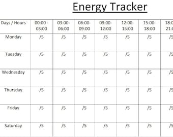 Weekly Energy Level Tracker: Printable Chart (Instant Download)