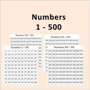 Numbers 1 - 500 Chart | Numbers and Counting | Instant Download