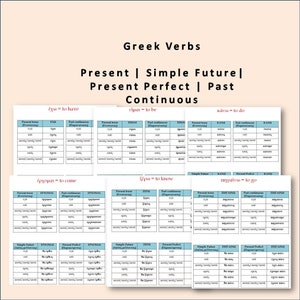Greek Verb Conjugation Tables: Beginner Language Learning (Instant Download)