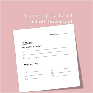 Könnte beinhalten: Druckbare To-Do-Liste mit Abschnitten für "Highlights des Tages" und "Könnte heute tun". Die Liste enthält Kontrollkästchen und Zeilen zum Schreiben von Aufgaben. Der Text "To Do List" befindet sich oben auf der Seite.