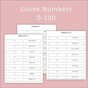 Nombres grecs de 0 à 100 | Flashcards avec chiffres grecs imprimables | Apprentissage des langues | Téléchargement instantané