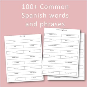 100+ veelvoorkomende Spaanse woorden en zinnen, Spaanse flashcards afdrukbaar, talen leren, direct downloaden