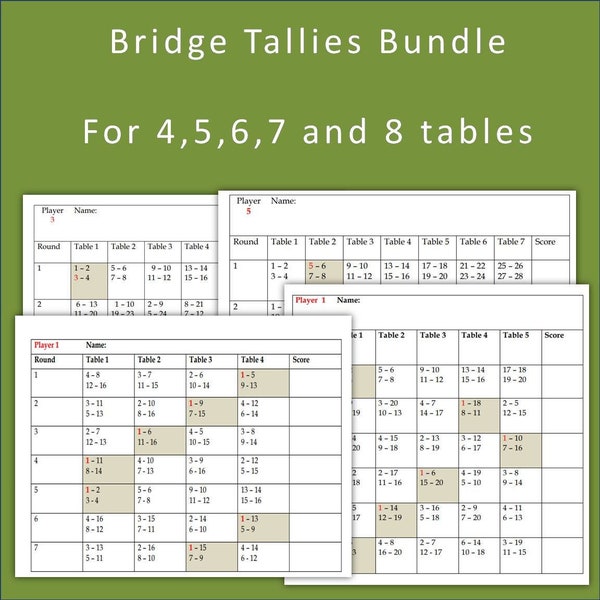 Printable Bridge Tallies - Etsy