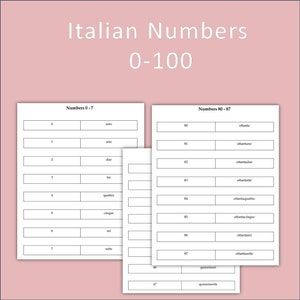 Números Italianos 0 - 100 | Flashcards de Números Italianos para Imprimir | Aprendizagem de Línguas | Download Instantâneo