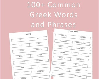 100+ Common Greek words and phrases | Greek flashcards printable | Language Learning | Instant download
