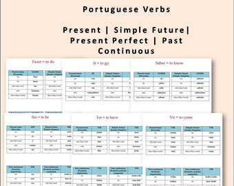 Tableaux de conjugaison des verbes portugais : temps communs (téléchargement instantané)