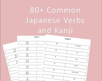 80+ Common Japanese Verbs and Kanji | Japanese Flashcards Printable | Language learning | Instant Download