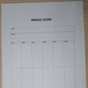 Bridge Scorepad - Bridge Score Sheets - Printable Bridge Scorepads - Etsy