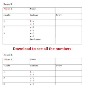 Bridge tally for 7 players | Bridge Scorepad | Instant Download