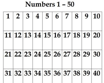 Numbers 1 - 50 Chart | Numbers and Counting | Instant Download
