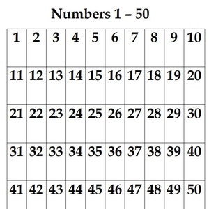 Numbers 1 - 50 Chart | Numbers and Counting | Instant Download