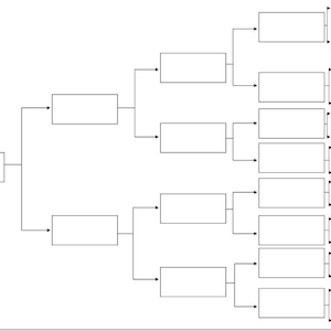 May include: A blank tournament bracket with 16 slots for competitors. The bracket is divided into four rounds, with the winner of each round advancing to the next. The bracket is designed for a single-elimination tournament.