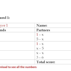 Bridge Tally para 6 jogadores | Bridge Scorepad | Download instantâneo