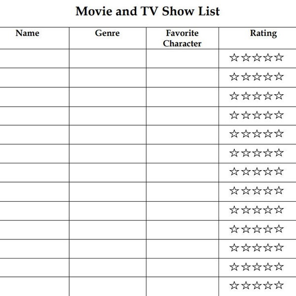 Movie/TV Show List | Movie Log | Movie / TV Show Tracker Printable | Instant Download