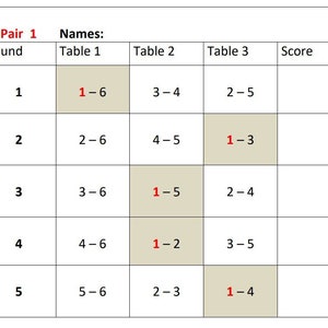 6 paar bridge-tally's | Progressive Bridge Tally voor 3 tafels | Afdrukbaar bridgescoreblok | Direct downloaden