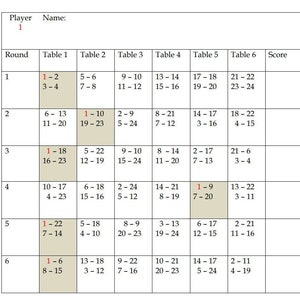 Progressive Bridge Tally 6 tafels | 24 spelers bridgen | Afdrukbaar bridgescoreblok | Direct downloaden