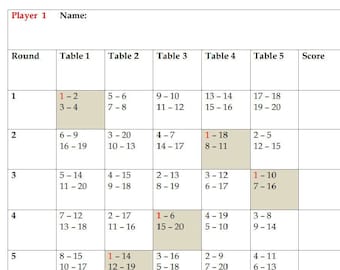 5 Tables Progressive Bridge Tally | 20 Players Bridge Tally | Bridge Scorepad Printable | Instant Download