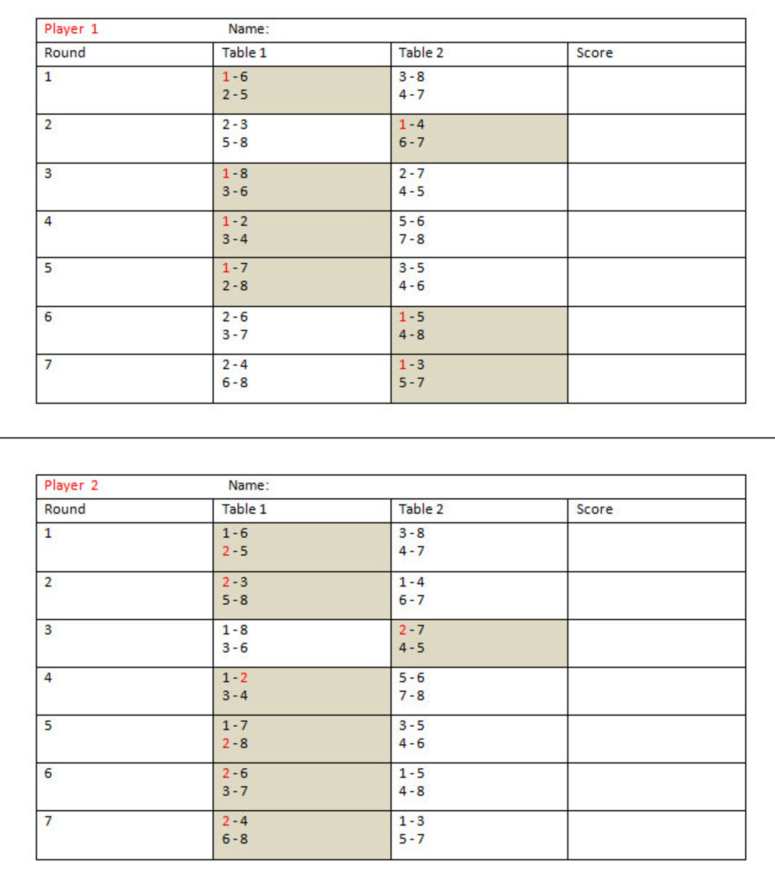 8 Players Bridge Tallies - 2 Tables Progressive Bridge - Bridge Tallies ...
