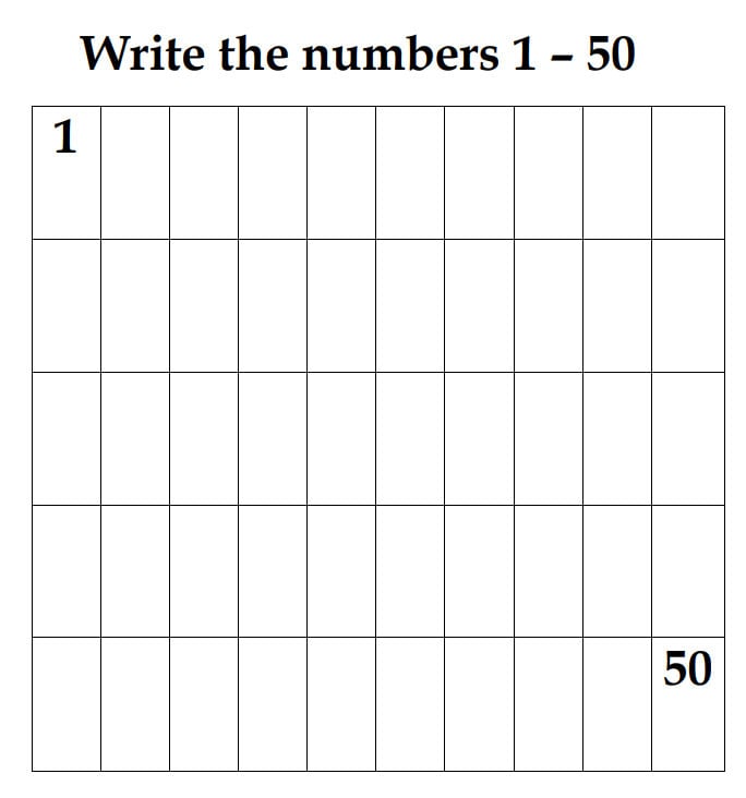 Numbers 1 50 chart numbers and counting instant download etsy