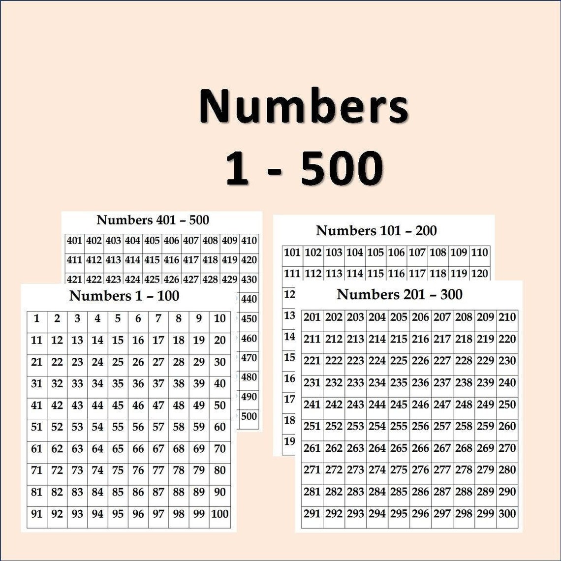 Numbers 1 500 chart numbers and counting instant download etsy