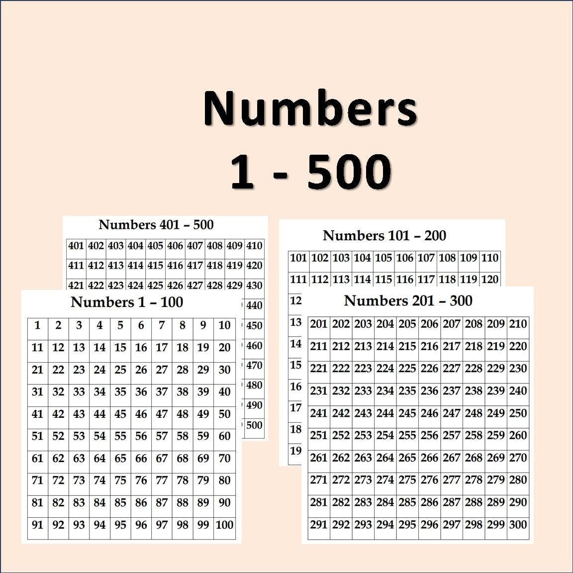 Numbers 1 500 Chart Numbers And Counting Instant Download Etsy