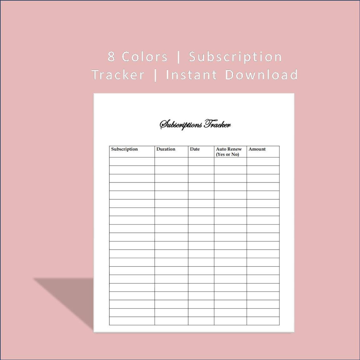 Subscription Tracker Printable: Payment Log (digital Download) - Etsy
