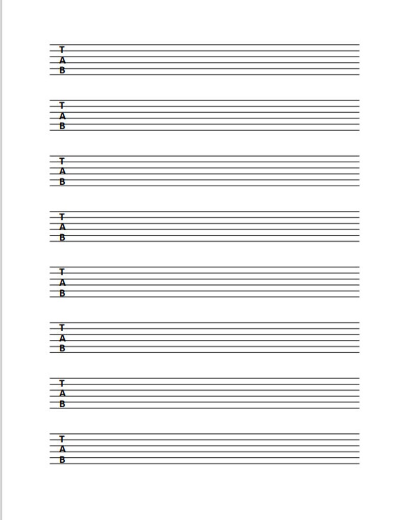 Guitar Tab Paper | Guitar Tab Printable | Blank Music Tab | Instant ...