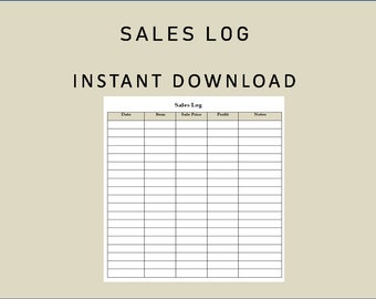 May include: A printable sales log spreadsheet with columns for date, item, sale price, profit, and notes.