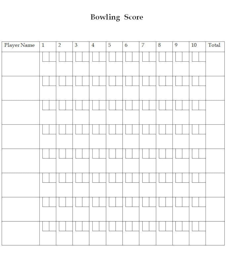Bowling Score Sheet, Instant Download, Printable Bowling Score Card Etsy