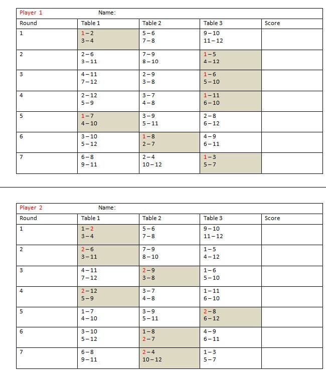 12 Players Bridge Tallies - 3 Tables Progressive Bridge - Bridge ...