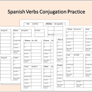 Spanish Verbs Conjugation | Conjugation Tables | Spanish Verbs Practice | Instant Digital Download
