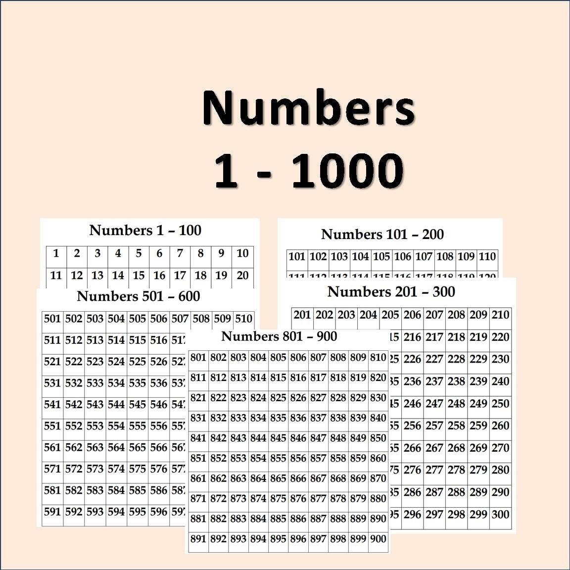 Numbers 1 1000 Chart Numbers And Counting Instant Download Etsy
