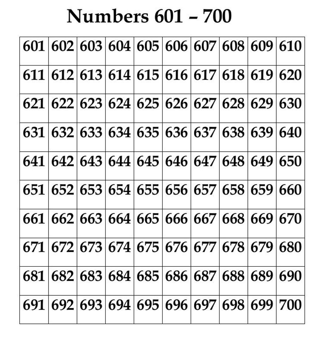 Numbers 601 - 700 Chart | Numbers and Counting | Instant Download - Etsy UK