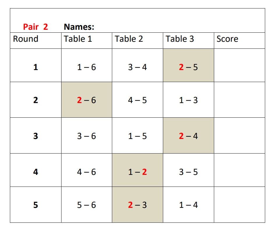 6 Pairs Bridge Tally | 3 Tables Progressive Bridge Tally | Bridge ...